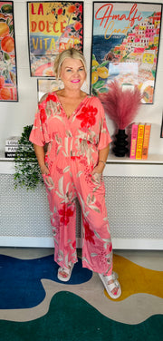 Glamourous Nights Jumpsuit - Coral