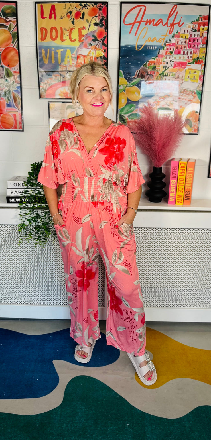 Glamourous Nights Jumpsuit - Coral