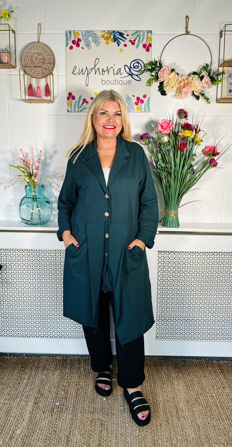Ladies Teal Smart Relaxed Fit Button Up jacket with 2 pockets