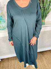 ladies Petrol free size relaxed fitted midi dress with long sleeves