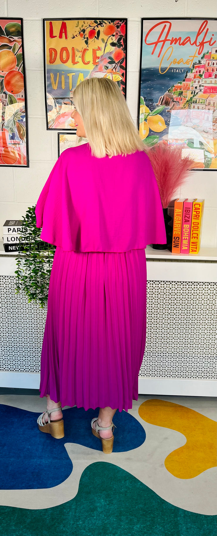 Lemonade Glow Pleated Dress - Magenta