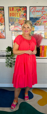 Sweet As Candy Midi Dress - Coral