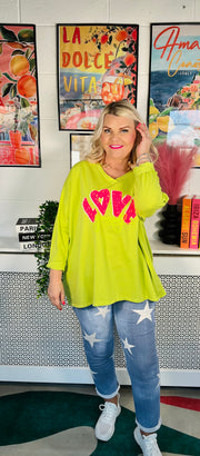 Heart And Soul Cotton Sweater - Lime Green