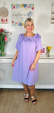 Katie Ruffle Neck Dress - Lilac