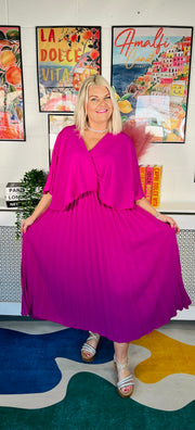 Lemonade Glow Pleated Dress - Magenta