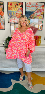 Neon Flare Animal Print Top - Hot Pink