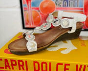 Jewel Comfort Low Wedge Sandal - White
