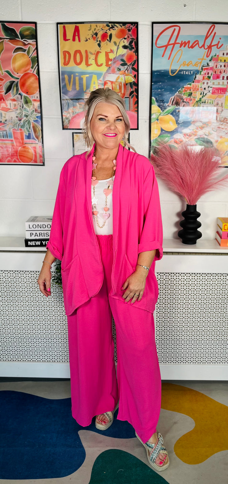 Suella Wide Leg Trousers - Lipstick Pink