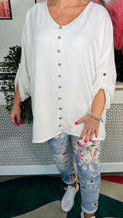 Yazz Button Top - White