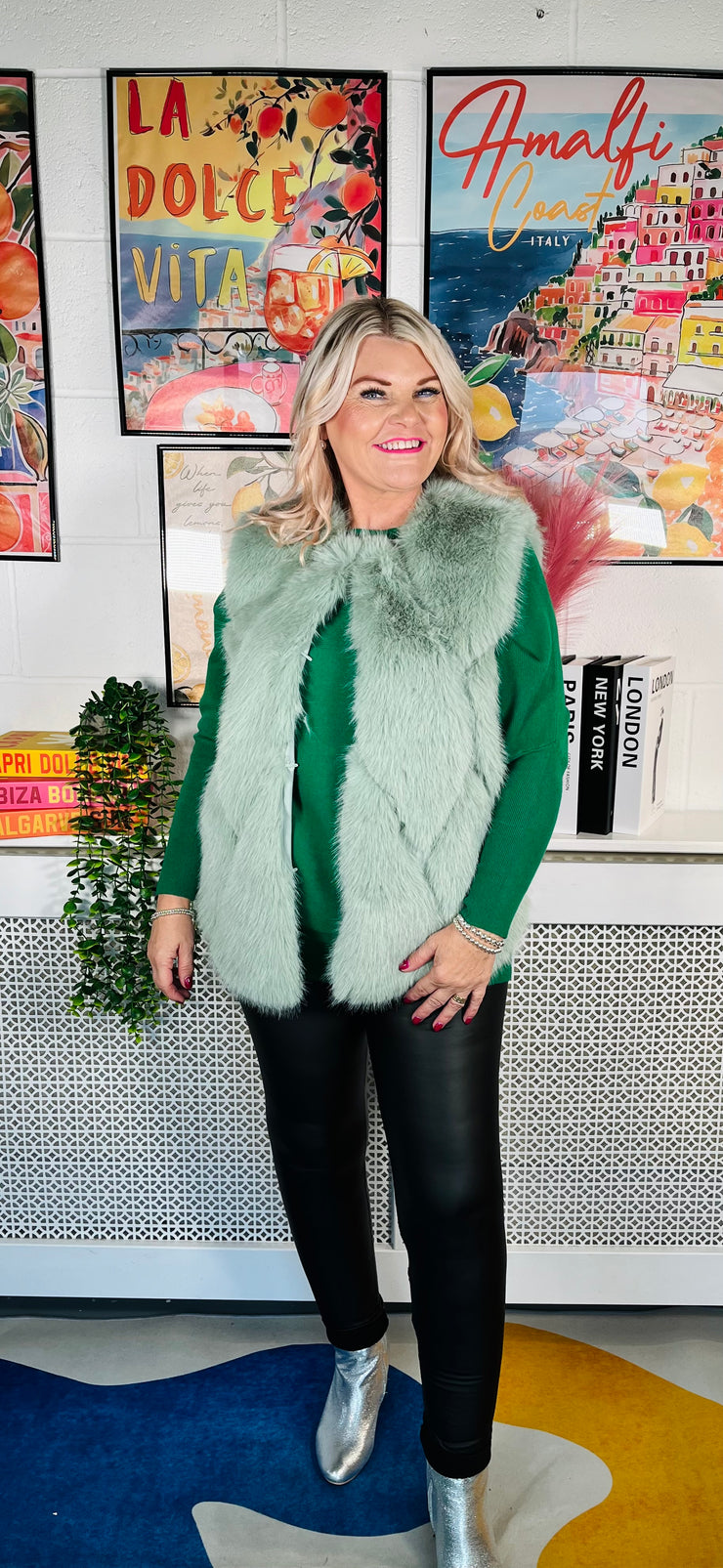 Tiffany Faux Fur Gilet - Mint