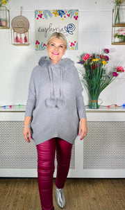 Gloria Luxe Faux Fur Hoodie - Grey