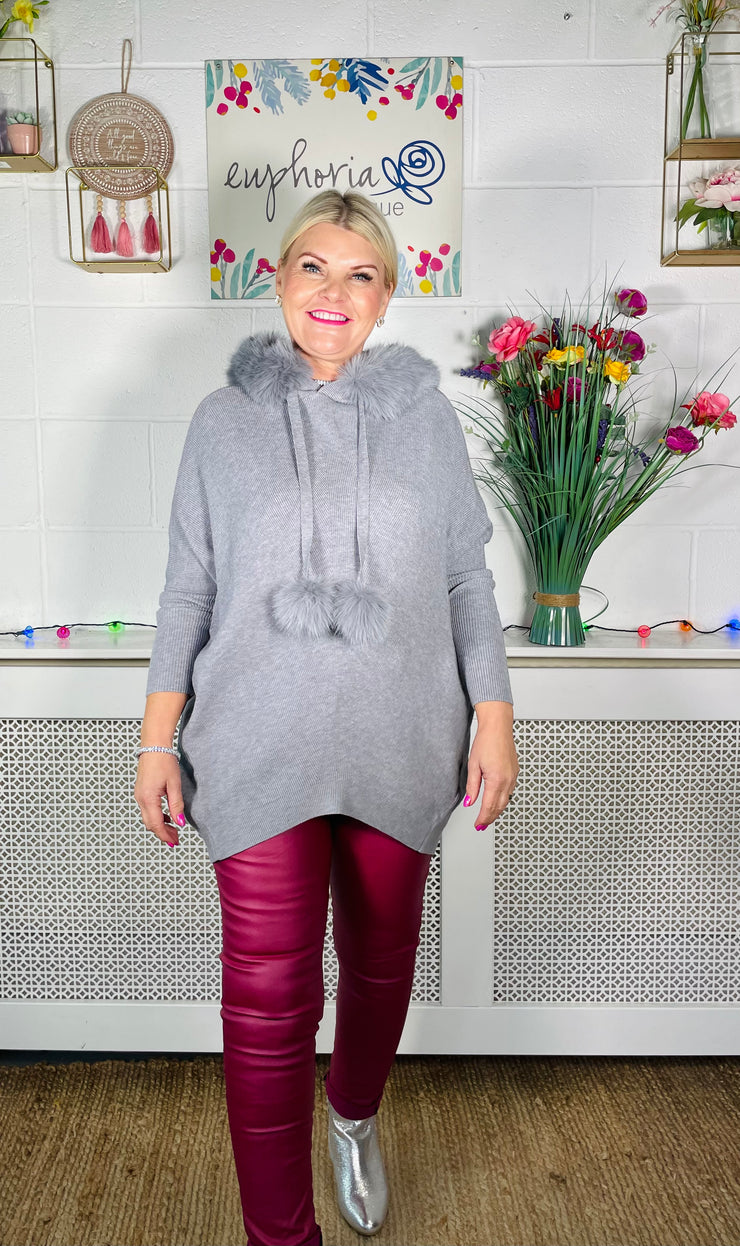 Gloria Luxe Faux Fur Hoodie - Grey