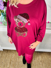 Teddy Christmas Sweatshirt Tunic - Maroon