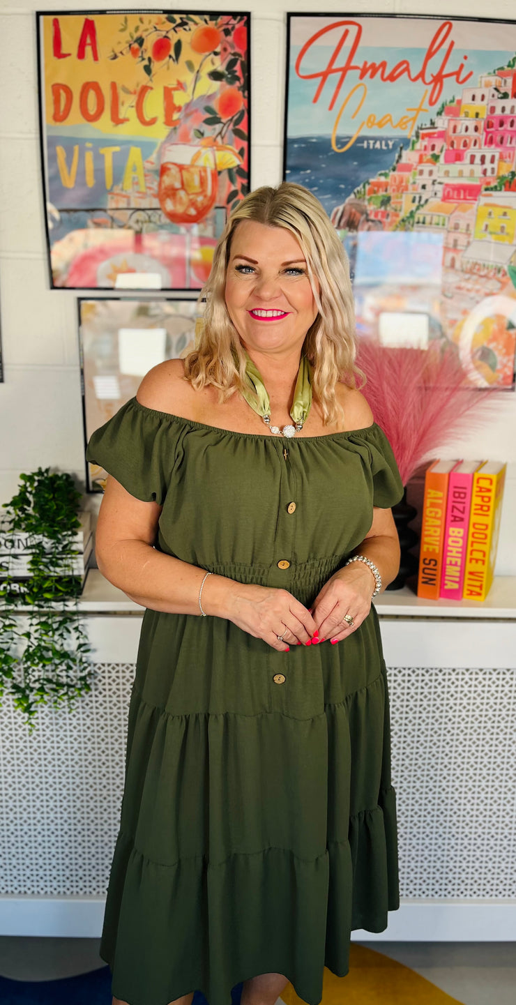 Sweet As Candy Midi Dress - Khaki