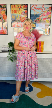 Pink Blossom Midi Dress