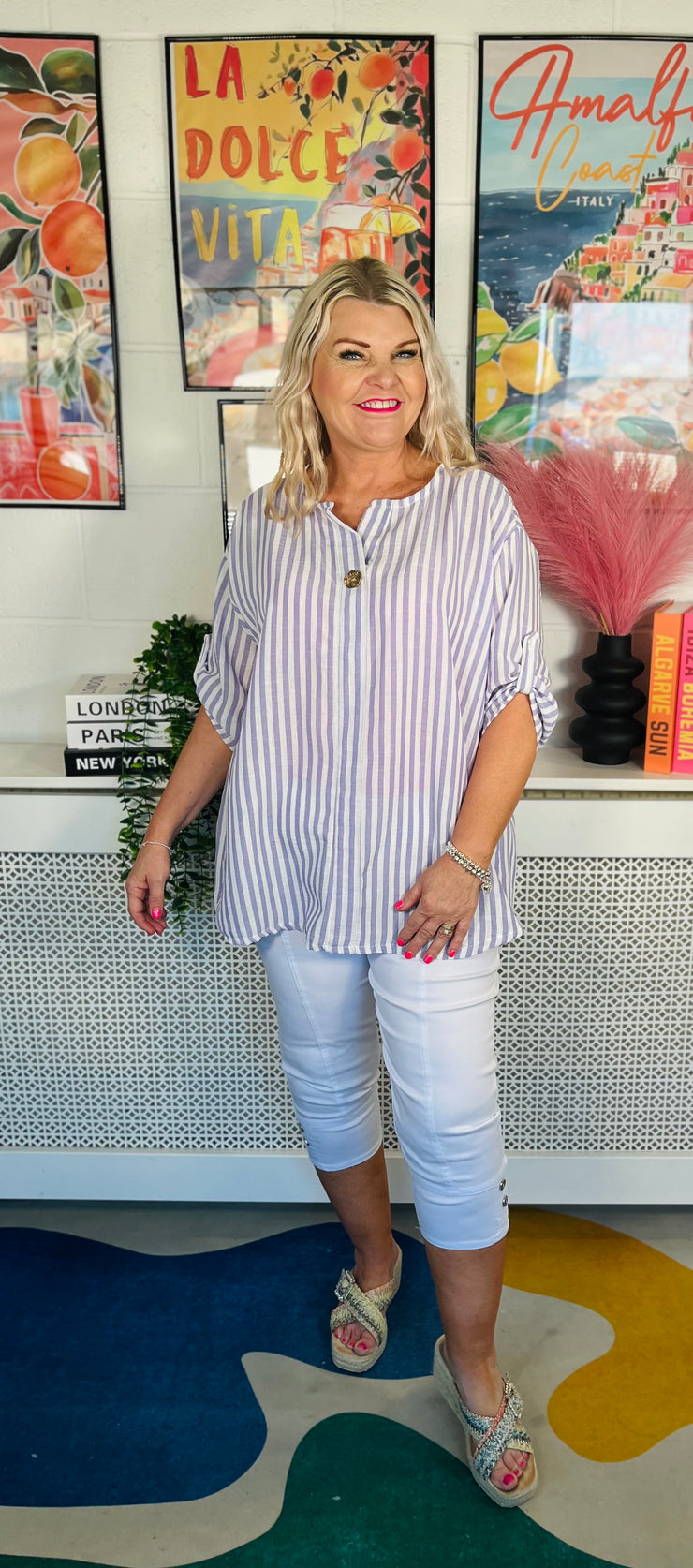 The Button Bay Striped Top - Lilac