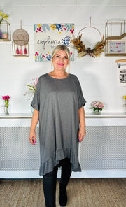 Bambi Frill Hem T-shirt Dress - Charcoal