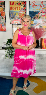 Sandy Tie Dye Dress - Hot Pink