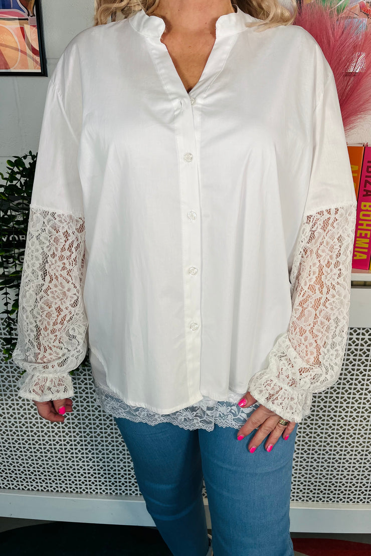 Ivory Lace Button Up Shirt - White