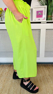 Dolly Wide Leg 3/4 Trousers - Lime Green