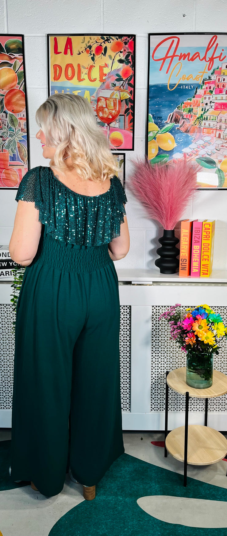 Radiant Sparkle Jumpsuit - Bottle Green