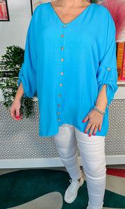 Yazz Button Top - Electric Blue