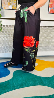 Secret Roses Wide Leg Joggers - Black