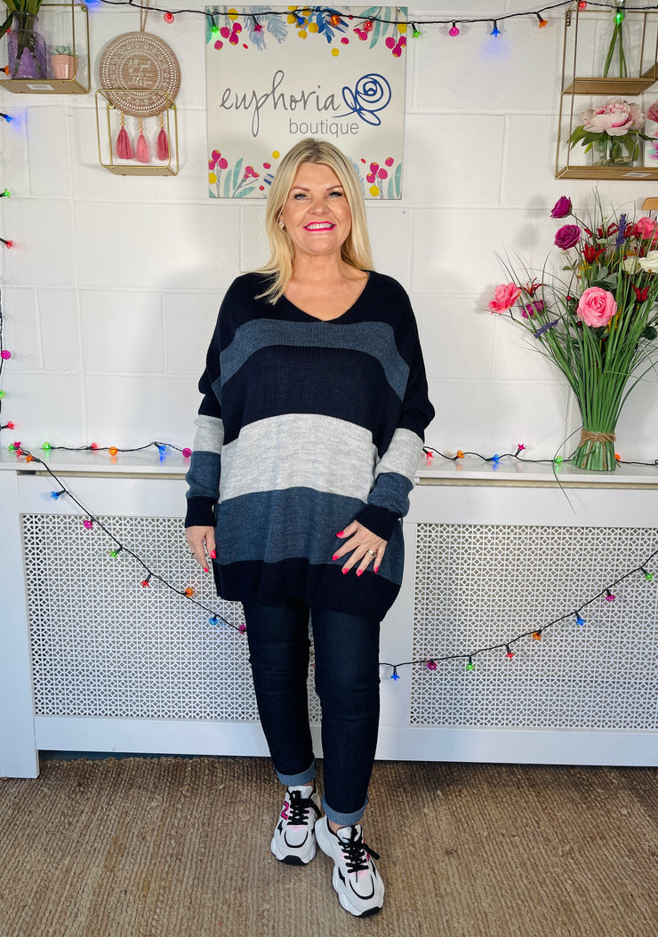 Vivid Bright Striped Jumper - Navy