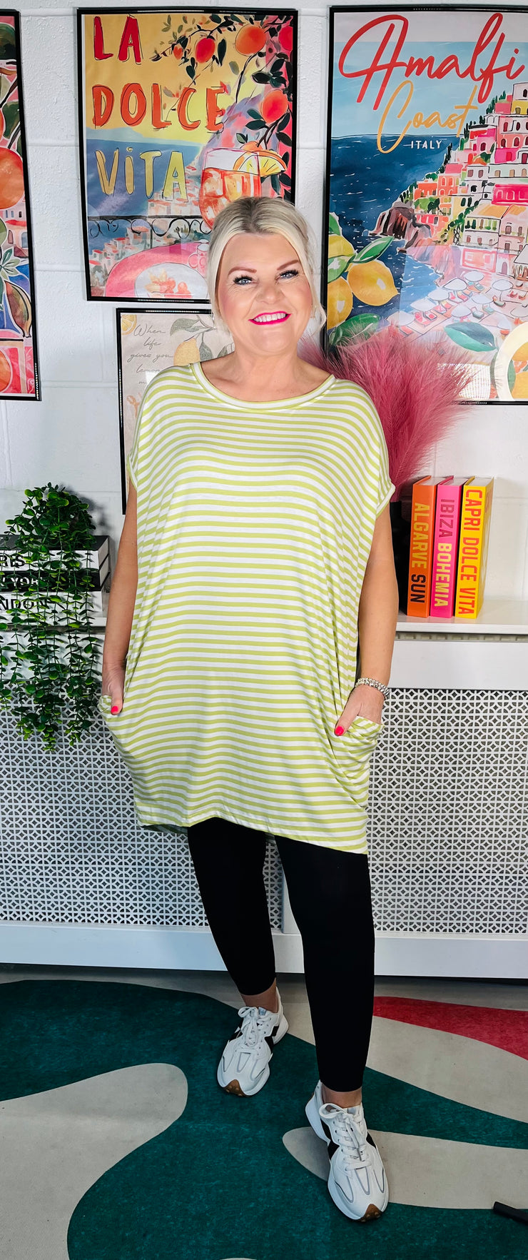 Coastal Stripes Tunic Top - Lime Green