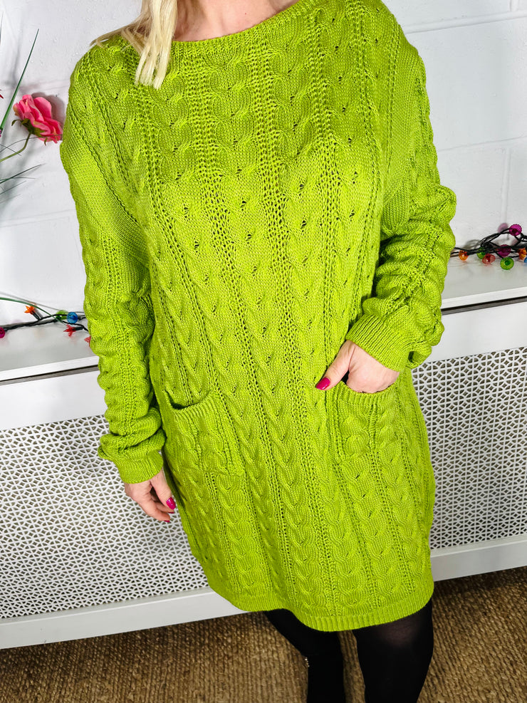 Edinburgh Knitted Dress - Lime Green