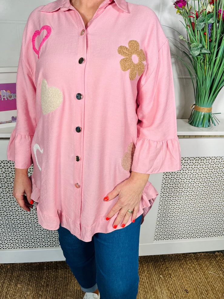 Cambria Ruffle Hem Shirt - Baby Pink