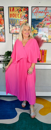 Lemonade Glow Pleated Dress - Lipstick Pink