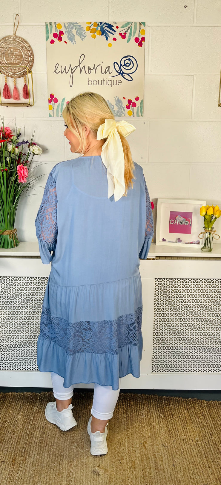 Delia Lace Tunic Dress - Denim Blue