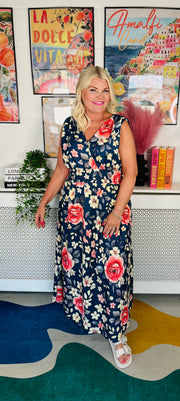 Summer Haze Floral Dress - Navy