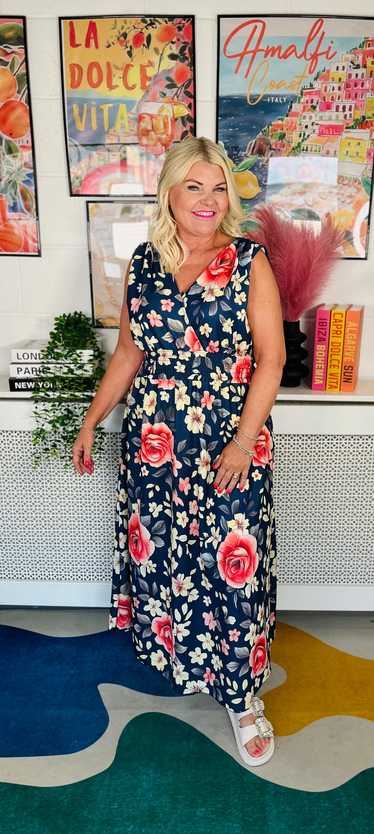 Summer Haze Floral Dress - Navy