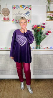Angelina Velvet Heart Top - Purple