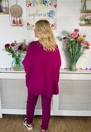 Wynter Faux Fur Trim Cape - Magenta