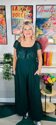 Radiant Sparkle Jumpsuit - Bottle Green