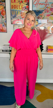 Picnic Perfect Jumpsuit - Lipstick Pink