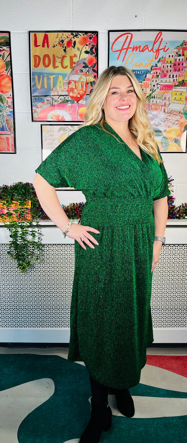 Midnight Glimmer Dress - Emerald Green