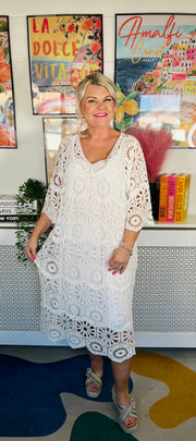 Cotton Cove Crochet Dress - White