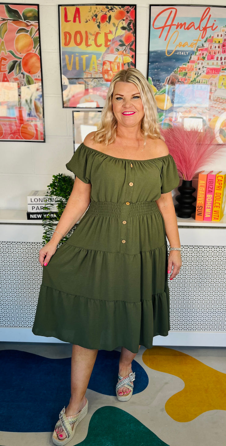 Sweet As Candy Midi Dress - Khaki