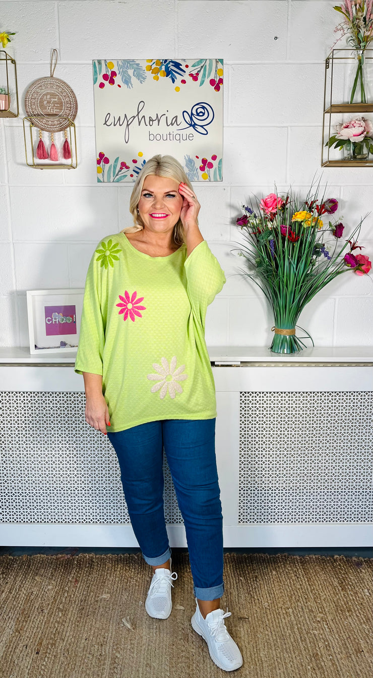 Terri Floral Cotton Top - Lime Green