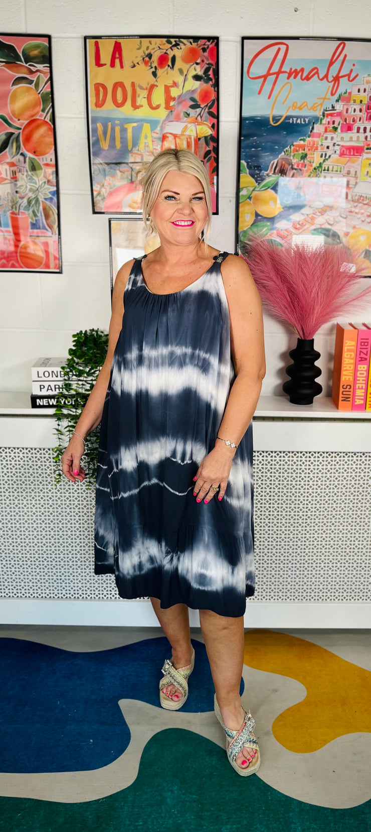 Sandy Tie Dye Dress - Navy