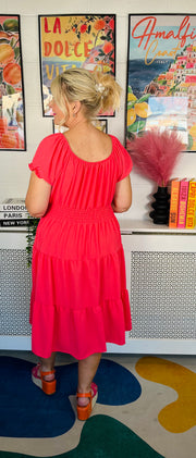 Sweet As Candy Midi Dress - Coral