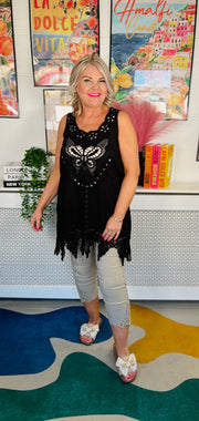 Butterfly Bliss Cotton Vest - Black