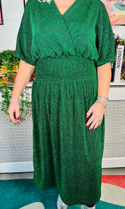 Midnight Glimmer Dress - Emerald Green