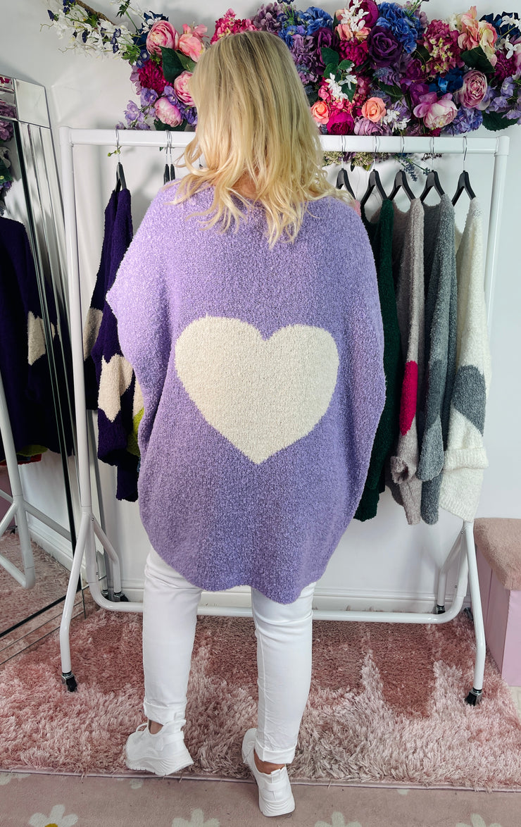 Andrea Fluffy Heart Knit - Lilac