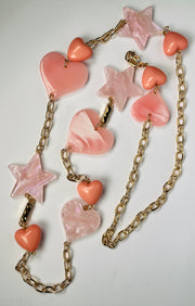 Langley Hearts and Stars Necklace - Baby Pink