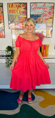 Sweet As Candy Midi Dress - Coral
